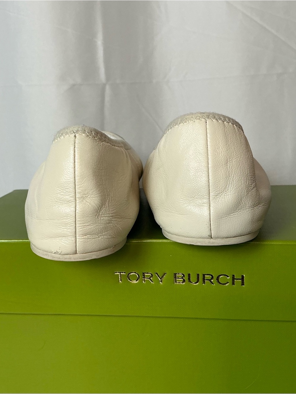 Tory Burch Reva Travel Ballet Flats Cream Silver Leather Size 7 - Picture 11 of 14